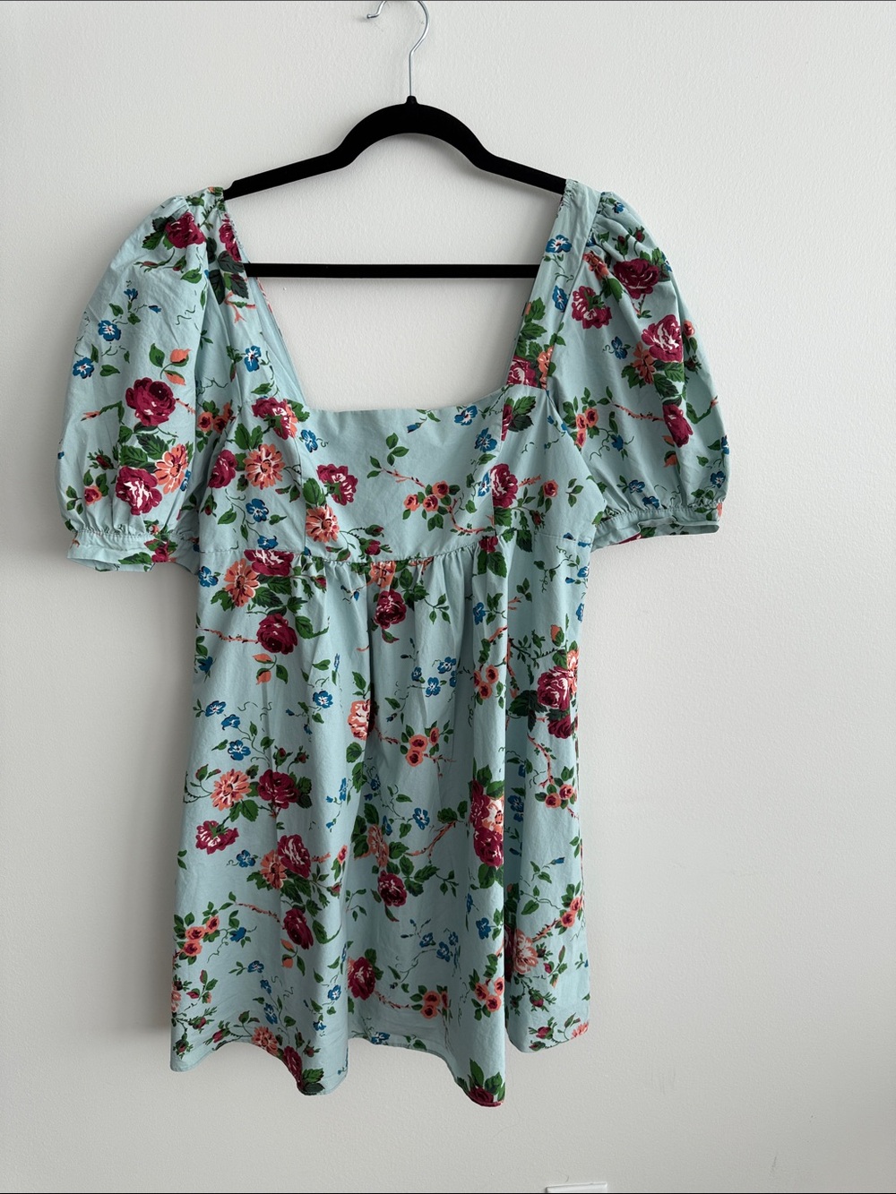 Laura Ashley x Urban Outfitters Floral Square-Neck Puff-Sleeve Dress Light Blue